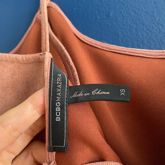 SEXY BCBG MAXARIA XS SUEDE DRESS ROSE GOLD COLOR Mid length spaghetti strap - Picture 7 of 8